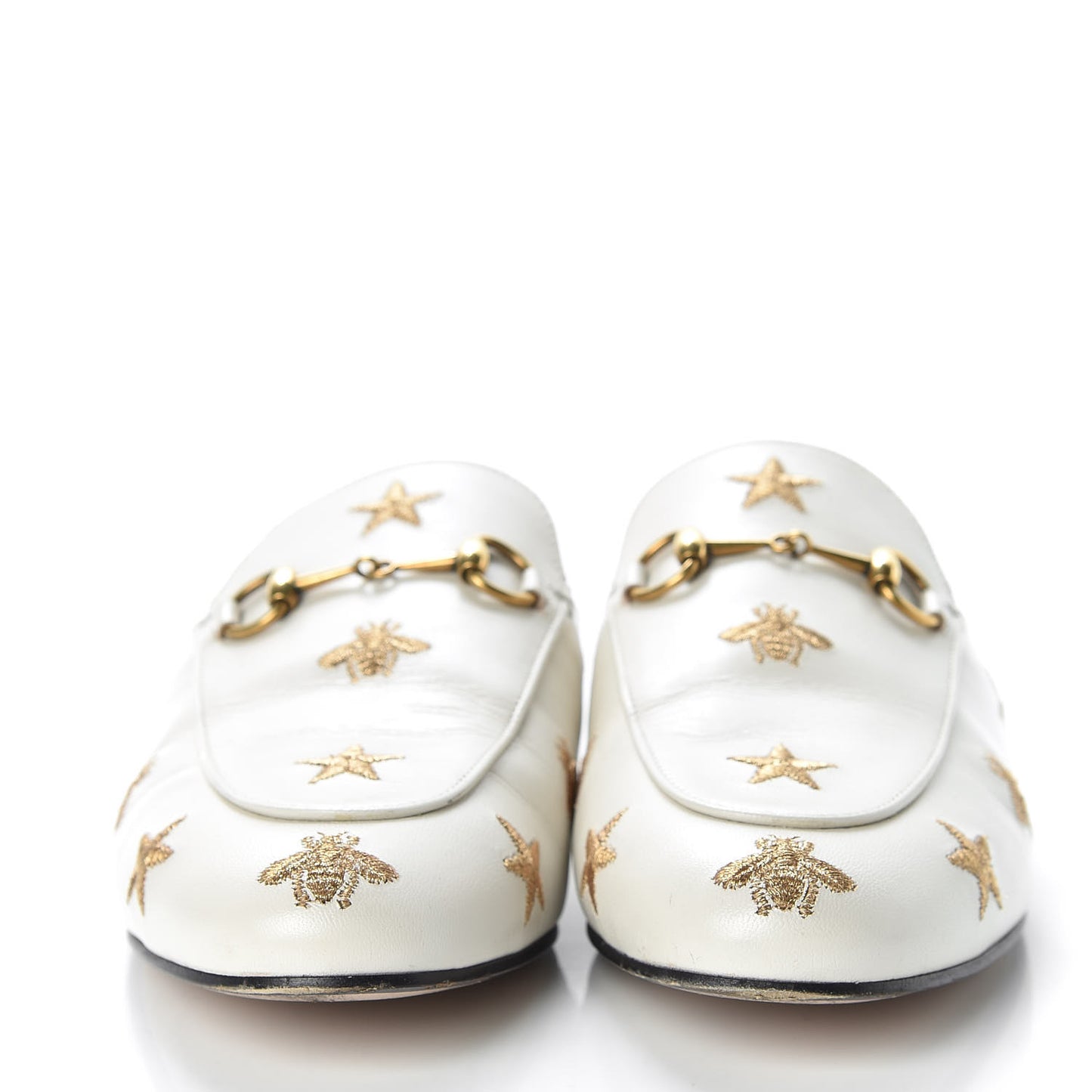Goatskin Bee Star Embroidered Womens Princetown Slippers 38.5 Mystic White