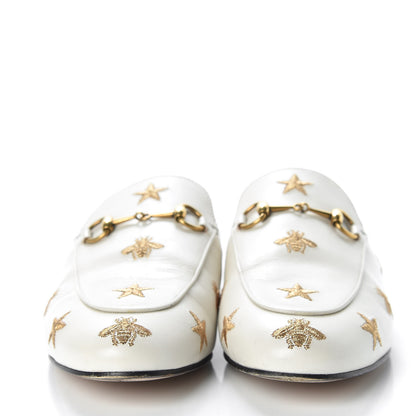 Gucci Goatskin Bee Star Embroidered Womens Princetown Slippers 38.5 Mystic White 2 of 19