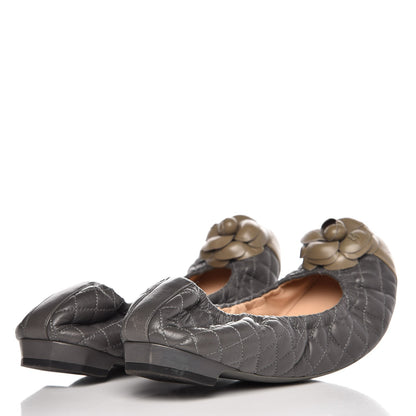 Chanel Lambskin Quilted Camellia Cap Toe Ballerina Flats 41 Grey Green 4 of 12