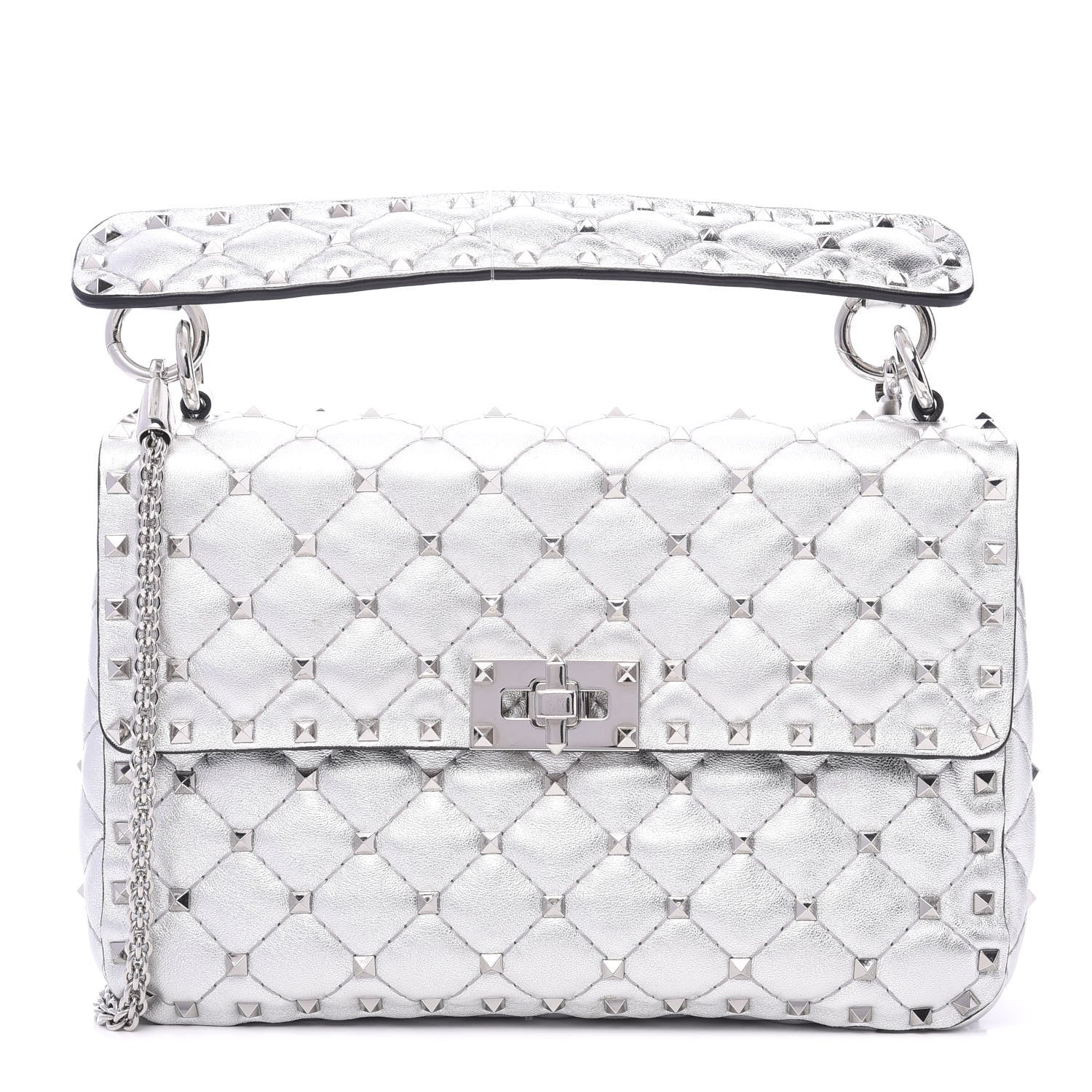 Valentino Garavani Metallic Nappa Medium Rockstud Spike Shoulder Bag Silver 1 of 9