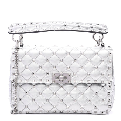 Valentino Garavani Metallic Nappa Medium Rockstud Spike Shoulder Bag Silver 1 of 9