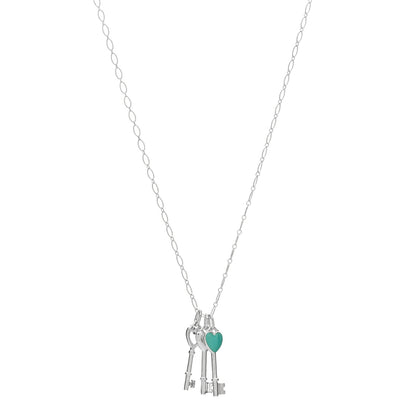 Tiffany Sterling Silver Diamond Enamel Triple Heart Key Pendant Necklace Blue 1 of 3