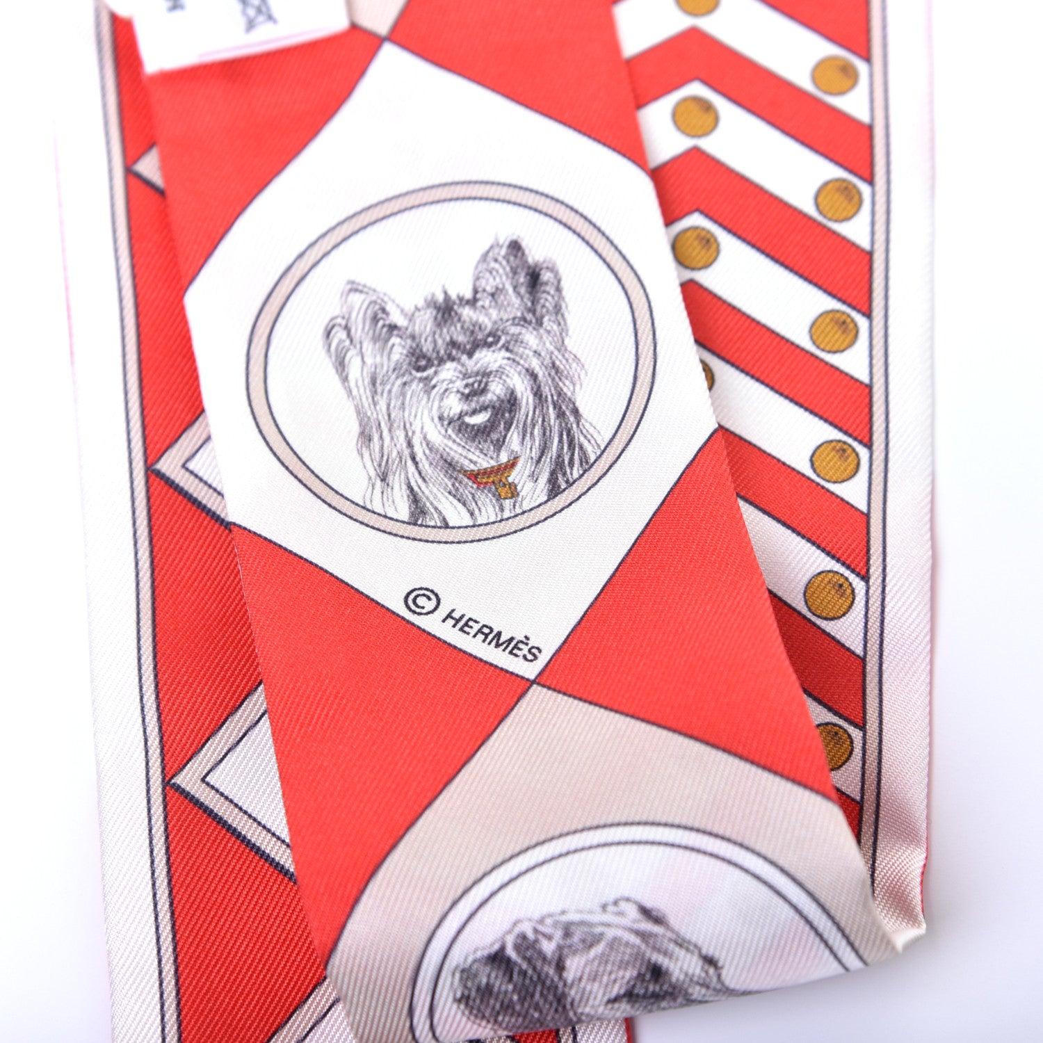 Hermes Silk Colliers Et Chiens Twilly Rouge White Mastic 4 of 4