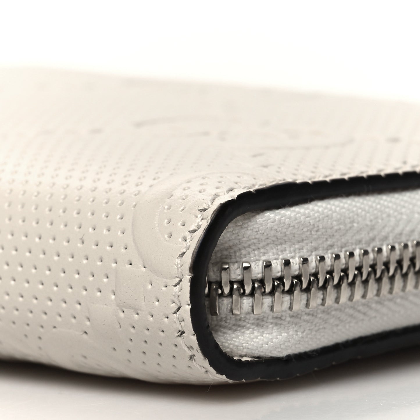 Calfskin GG Tennis Embossed Zip Around Card Case Wallet Mystic White