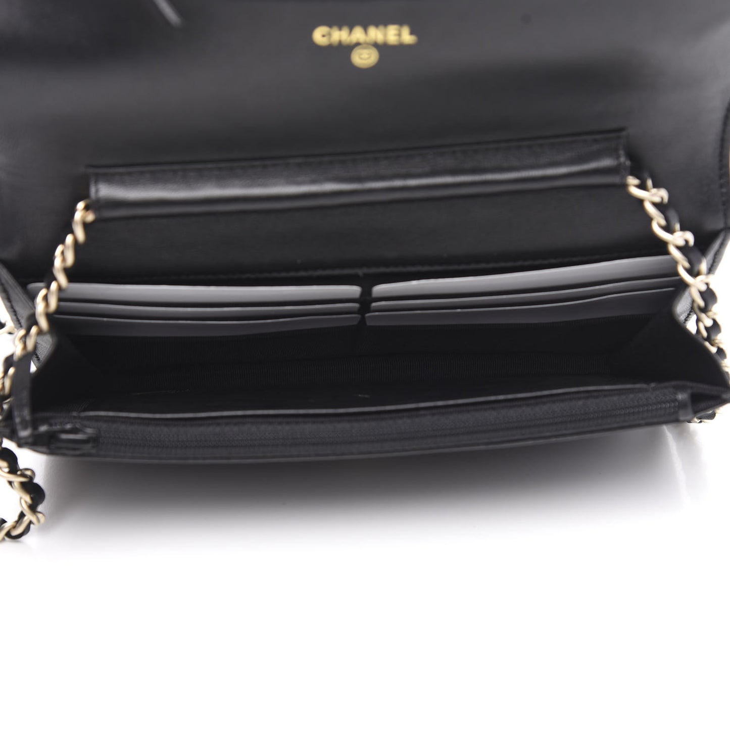 Lambskin Quilted Camellia Wallet On Chain WOC Black