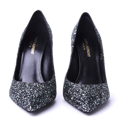 Saint Laurent Calfskin Glitter Era Pump 37.5 Black 2 of 10