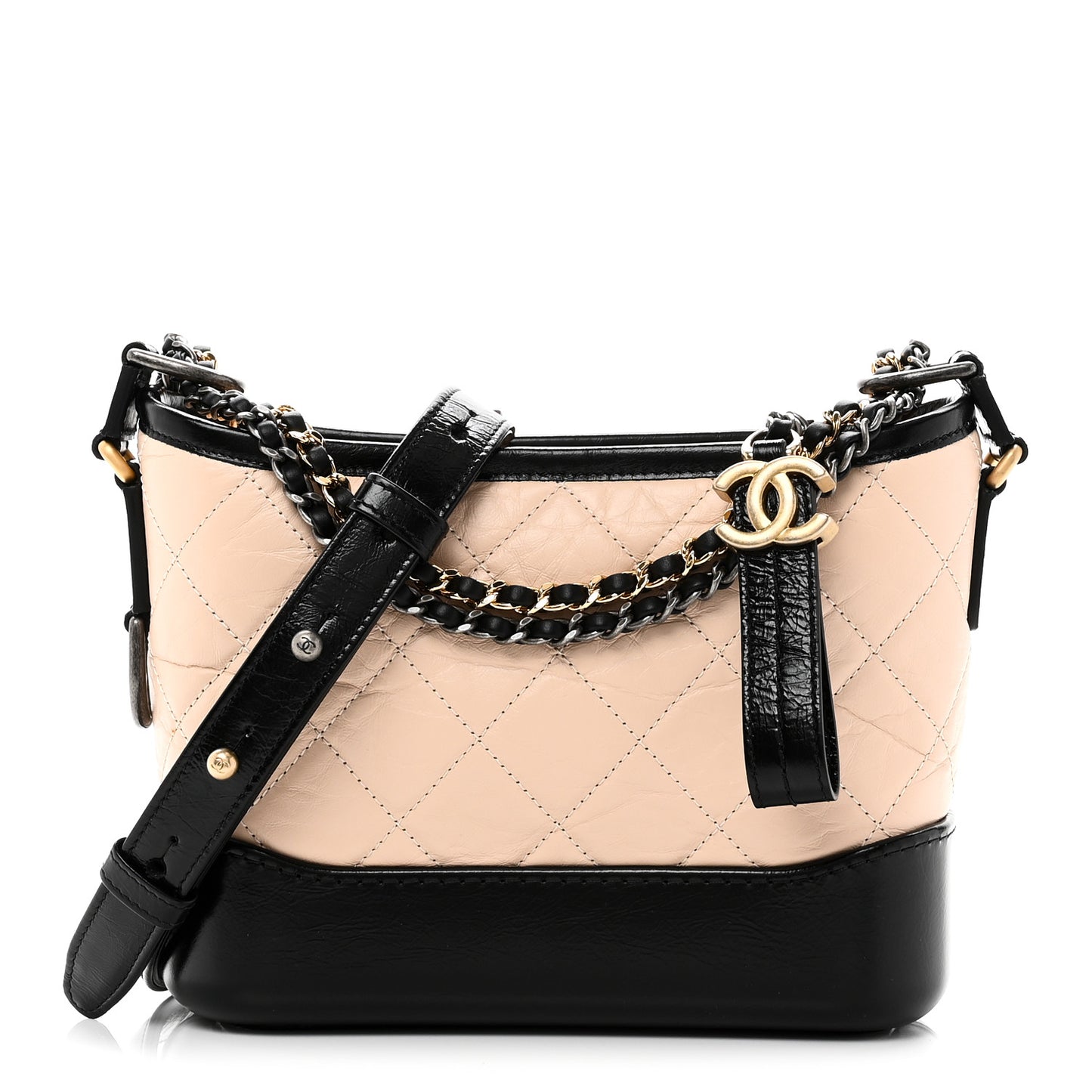 Aged Calfskin Quilted Small Gabrielle Hobo Beige Black