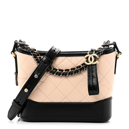 Chanel Aged Calfskin Quilted Small Gabrielle Hobo Beige Black 1 of 10