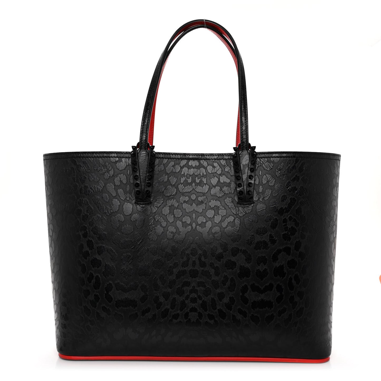 Patent Calfskin Leopard Print Spikes East West Cabata Tote Black