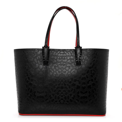 Christian Louboutin Patent Calfskin Leopard Print Spikes East West Cabata Tote Black 2 of 10