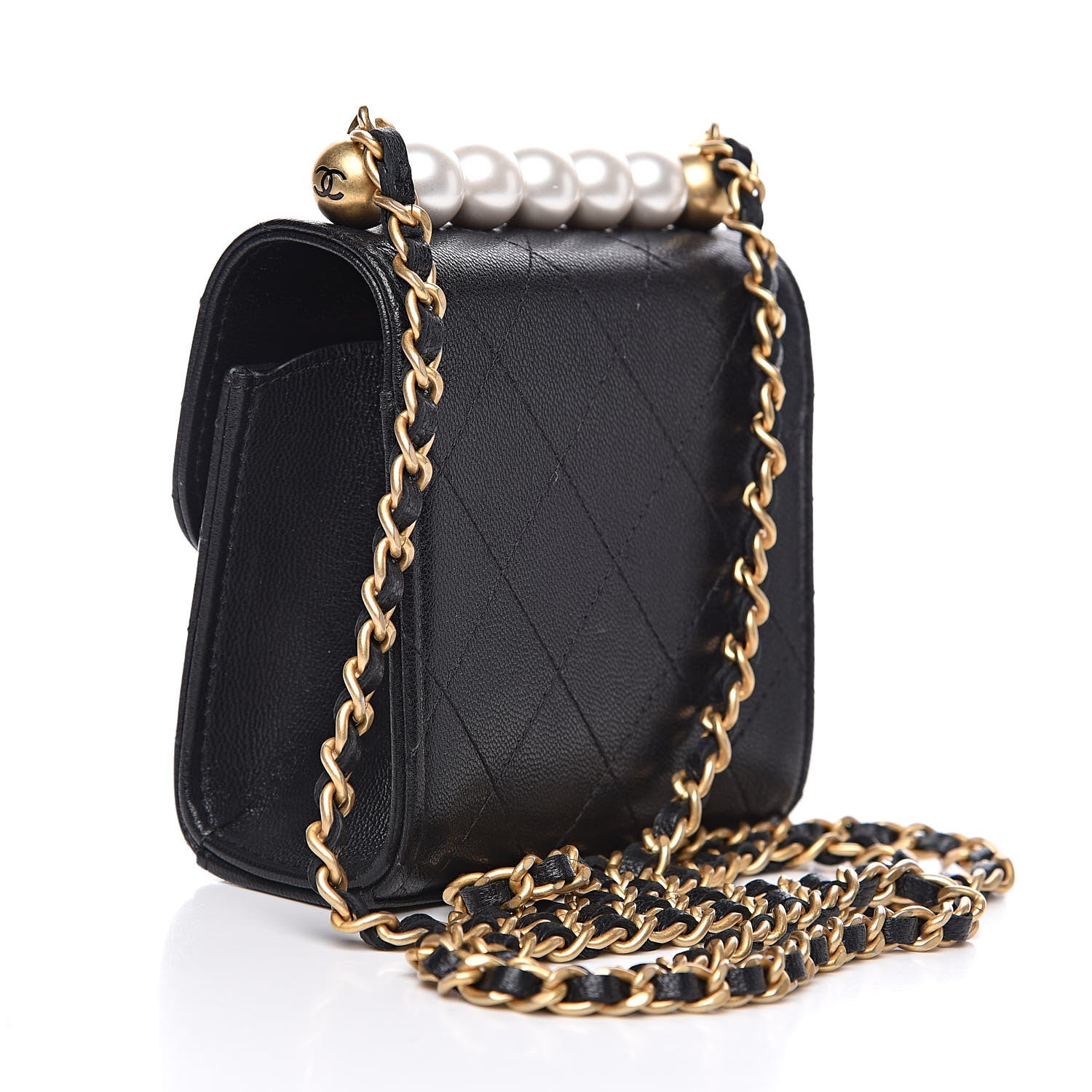 Chanel Goatskin Chic Pearls Clutch On Chain Black 3 of 11