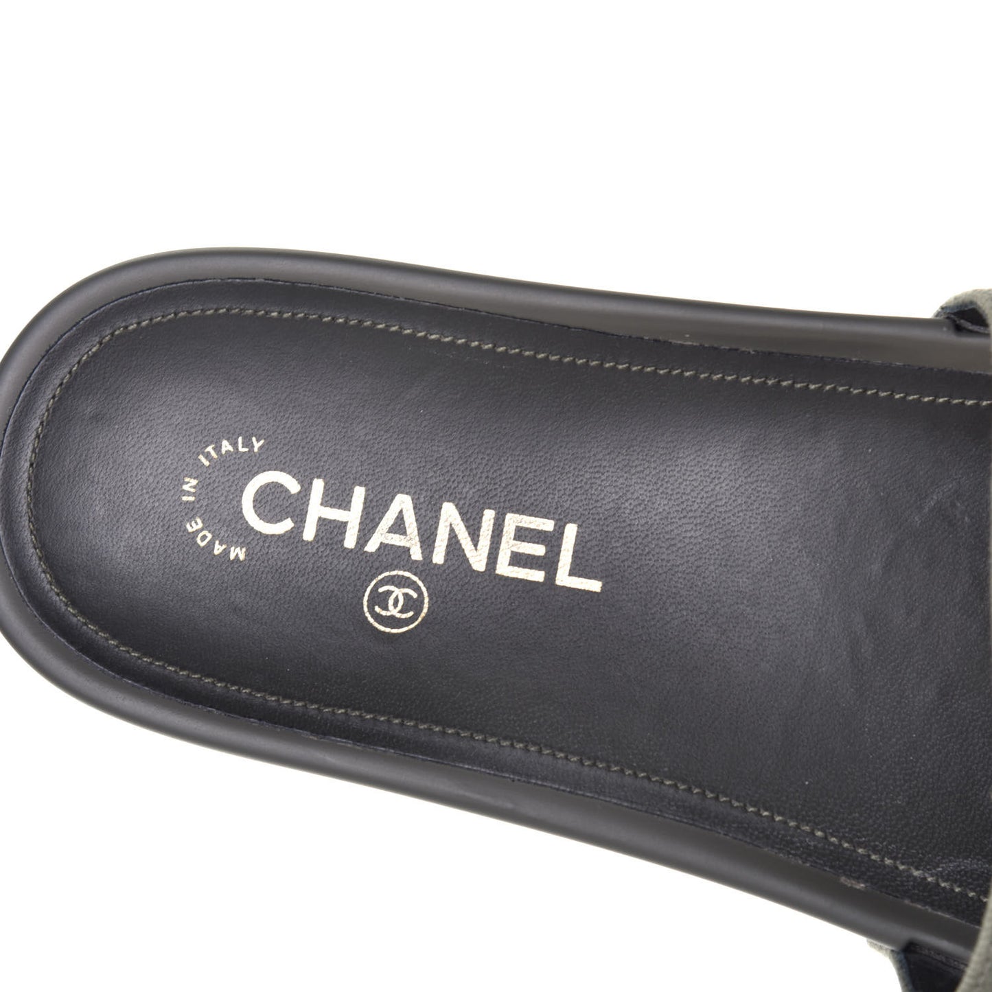 Canvas Chain Flat Sandals 41 Khaki
