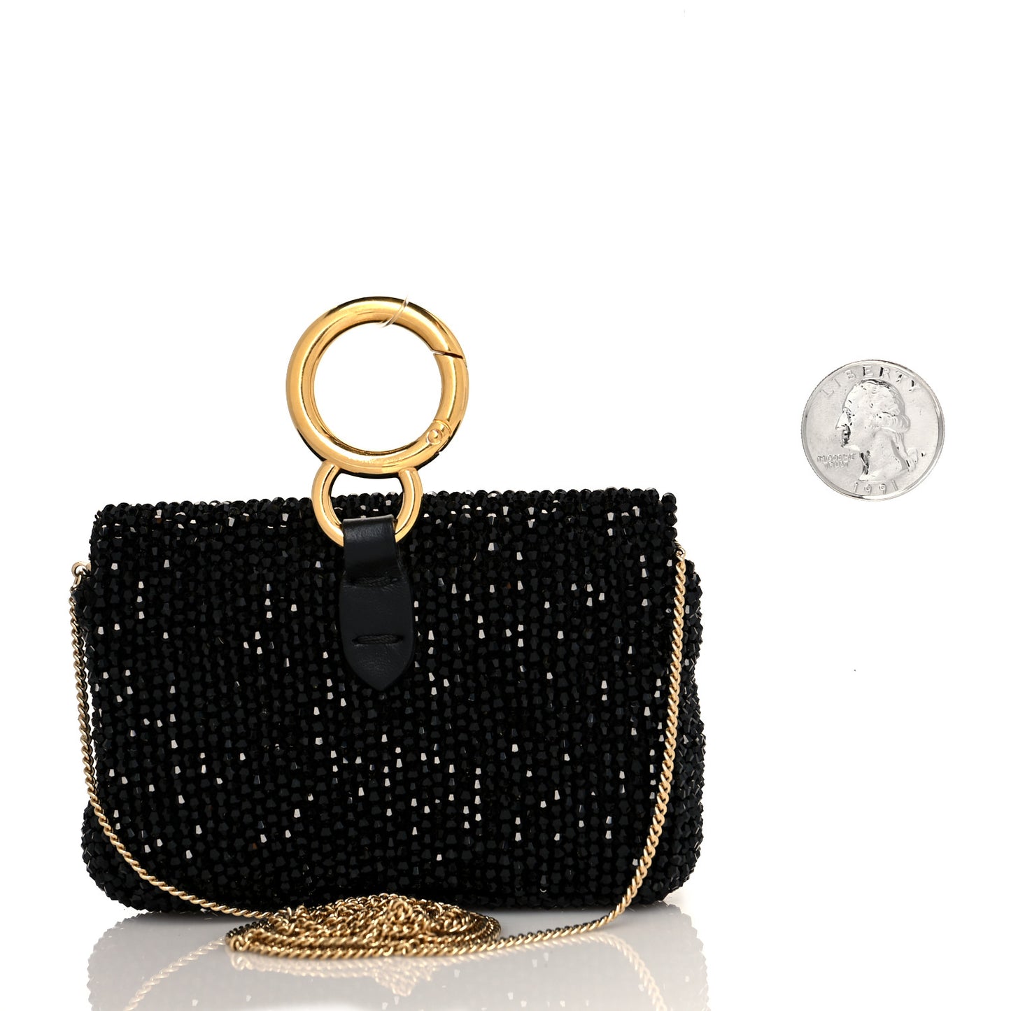 Crystal Vitello King Beaded Nano Baguette Charm Black