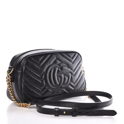 Gucci Calfskin Matelasse Small GG Marmont Chain Shoulder Bag Black 3 of 15