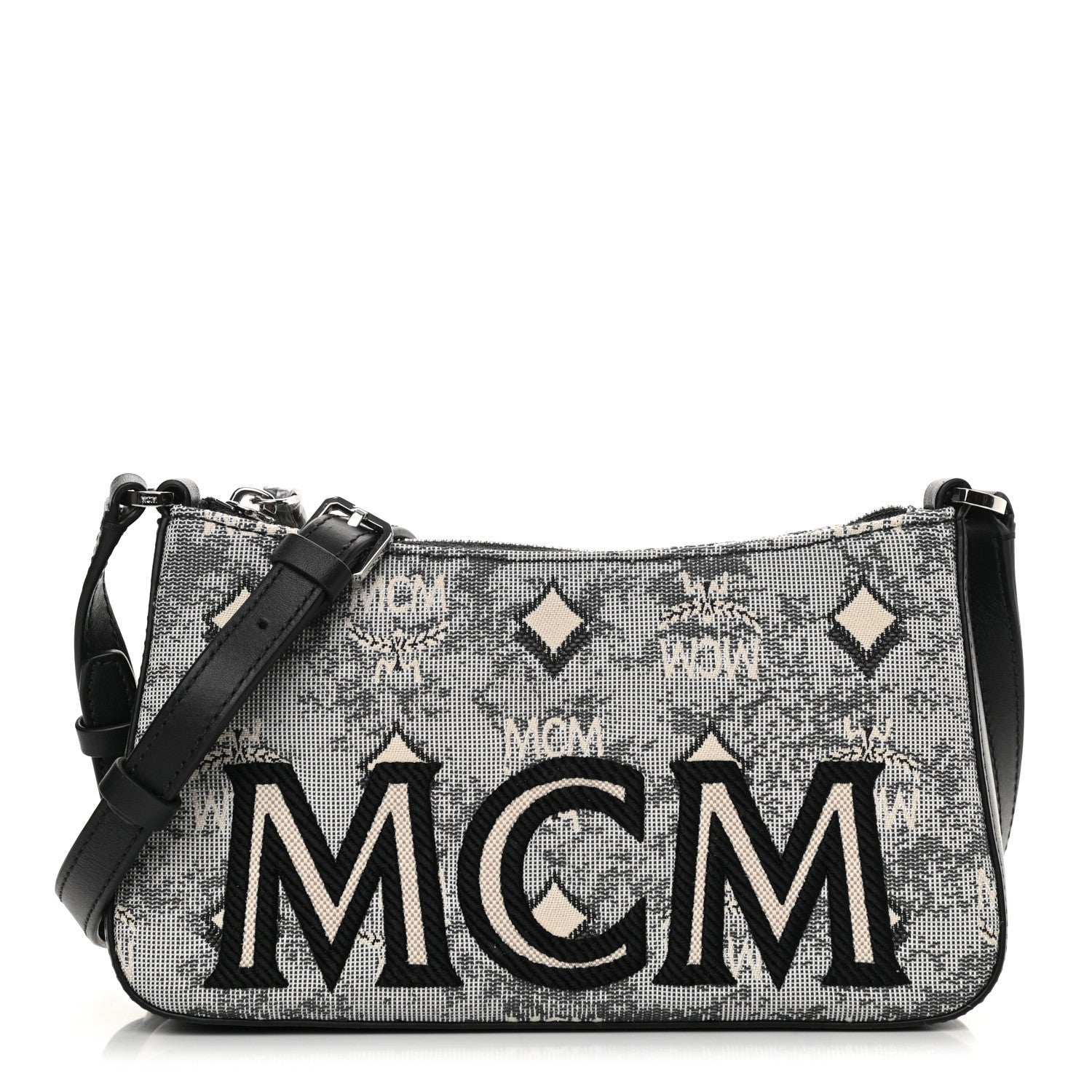 MCM Vintage Jacquard Monogram Mini Aren Shoulder Bag Grey 1 of 10