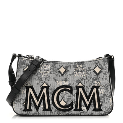 MCM Vintage Jacquard Monogram Mini Aren Shoulder Bag Grey 1 of 10