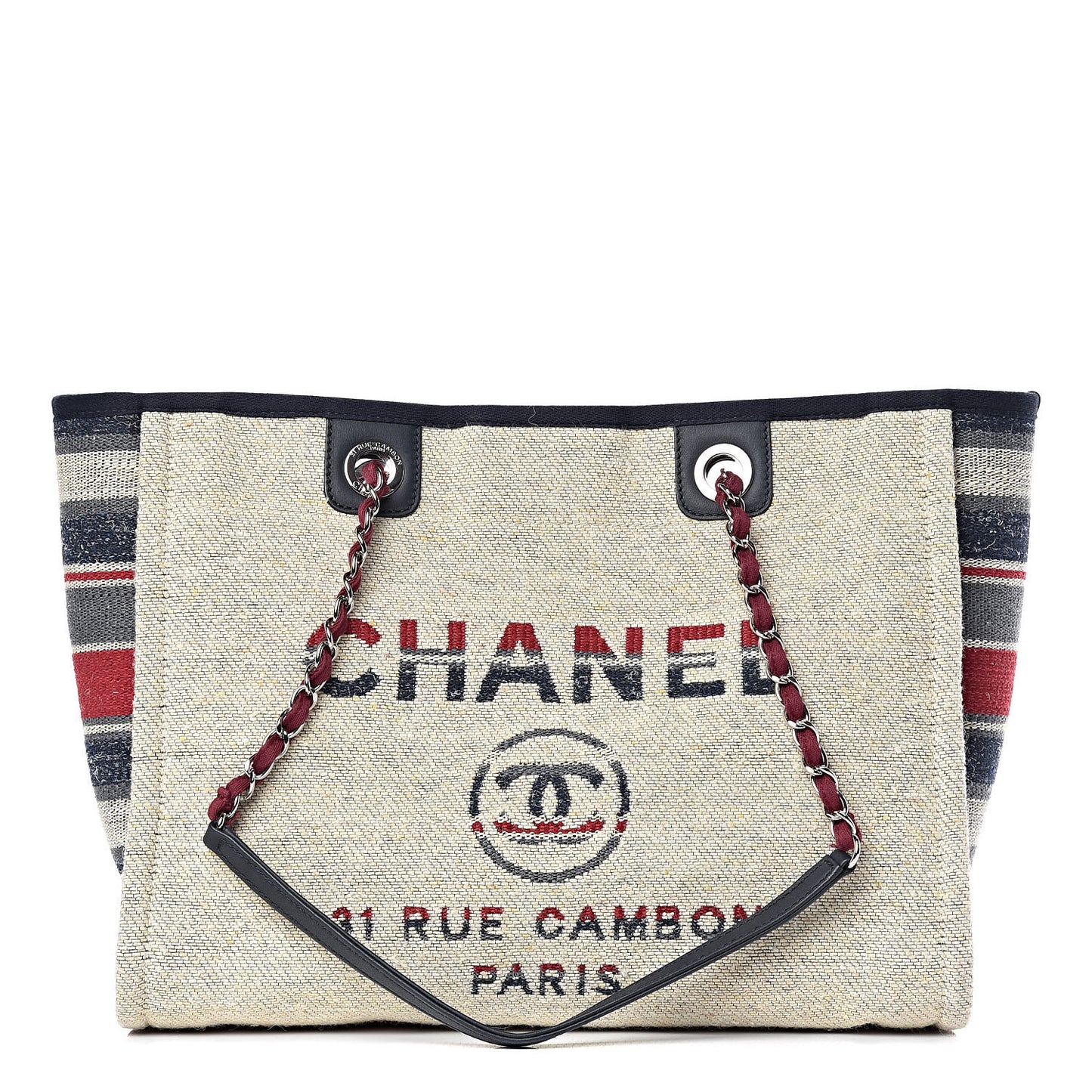 Striped Canvas Small Deauville Tote Beige