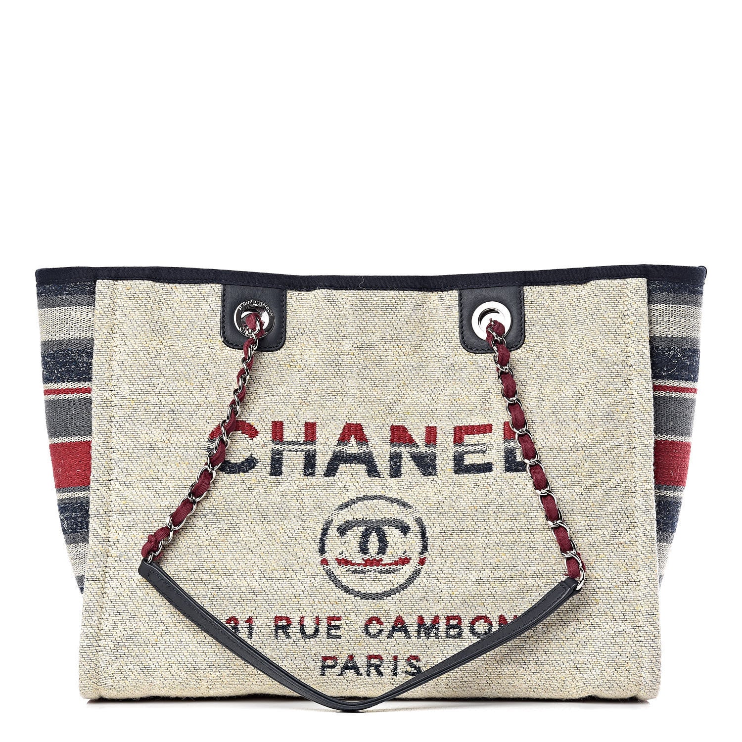 Chanel Striped Canvas Small Deauville Tote Beige 1 of 10