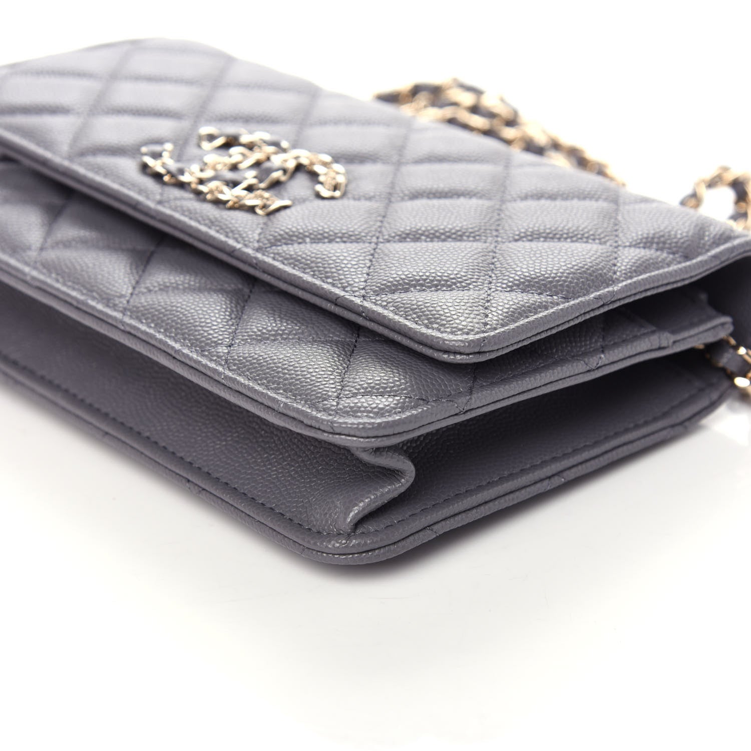 Chanel Caviar Quilted French New Wave Chain CC Wallet On Chain WOC Grey 9 of 10