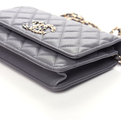 Chanel Caviar Quilted French New Wave Chain CC Wallet On Chain WOC Grey 9 of 10