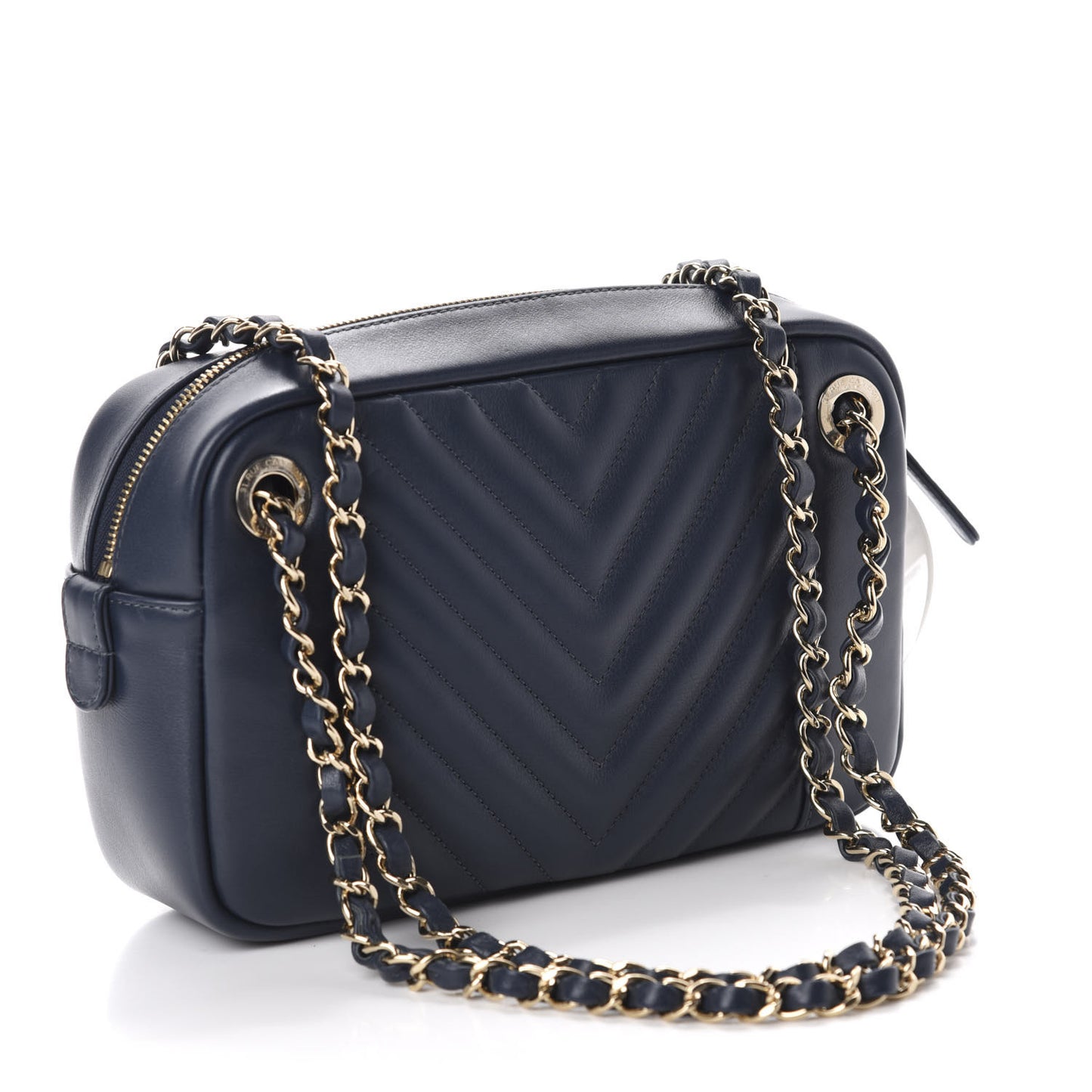 Calfskin Quilted Daily Chevron Camera Case Navy Blue