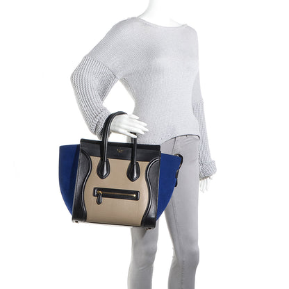 Celine Textured Calfskin and Suede Mini Tri-Color Luggage Black 2 of 9