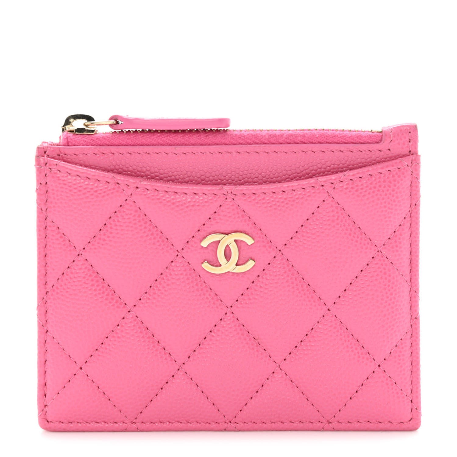 Chanel Caviar Quilted CC Zip Card Holder Pink 1 of 9