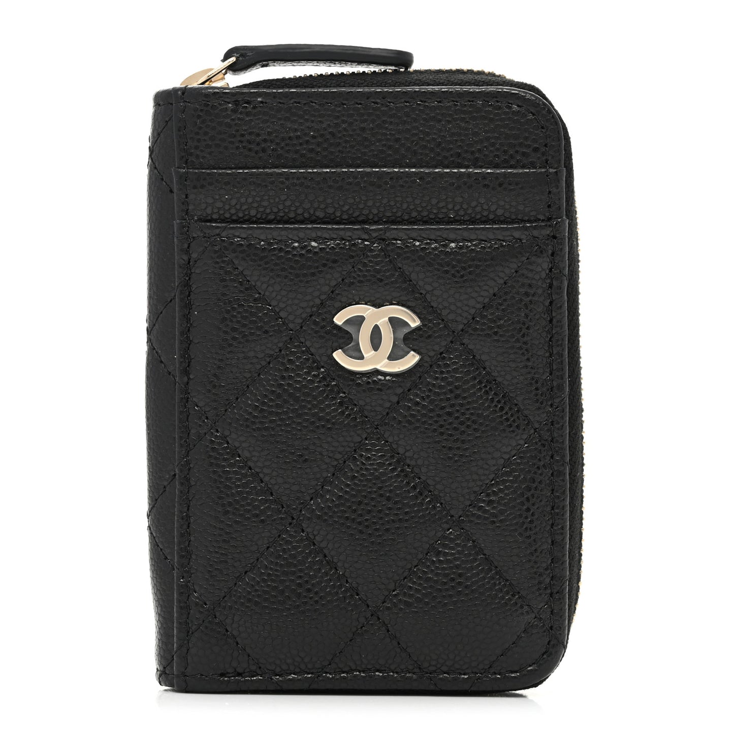 Caviar Quilted Zip Card Holder Black