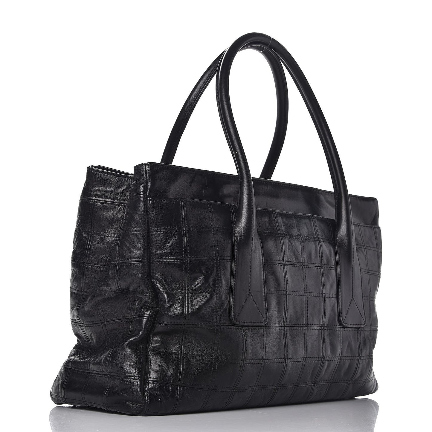 Lambskin Square Stitched Lax Shopping Tote Black