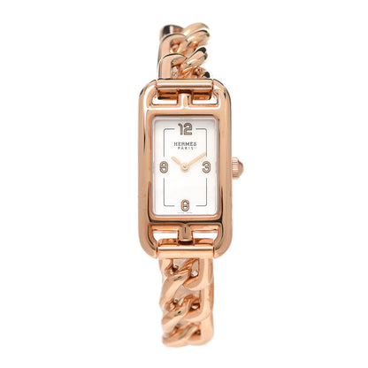 Hermes 18K Rose Gold Mother of Pearl 17mm Nantucket Quartz Watch 1 of 6
