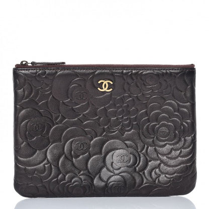 Chanel Lambskin Camellia Embossed Medium Cosmetic Case Burgundy 1 of 8