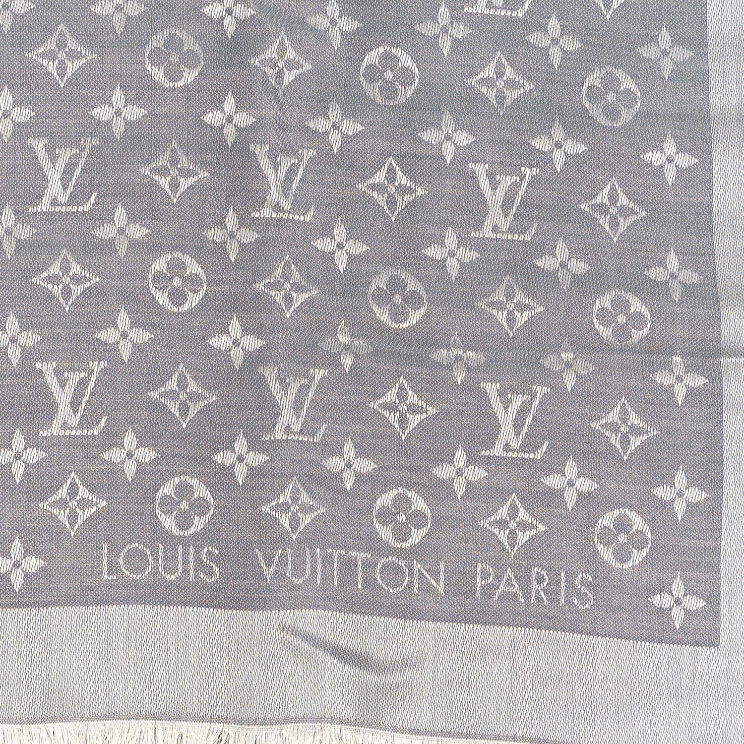 Louis Vuitton Wool Silk Monogram Denim Shawl Pearl Grey 2 of 3