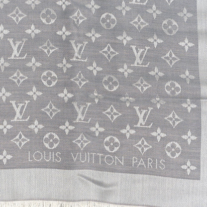 Louis Vuitton Wool Silk Monogram Denim Shawl Pearl Grey 2 of 3