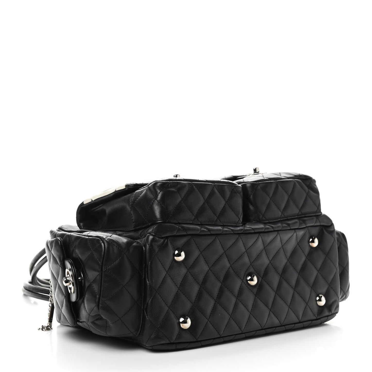 Calfskin Quilted Large Cambon Multipocket Reporter Black White