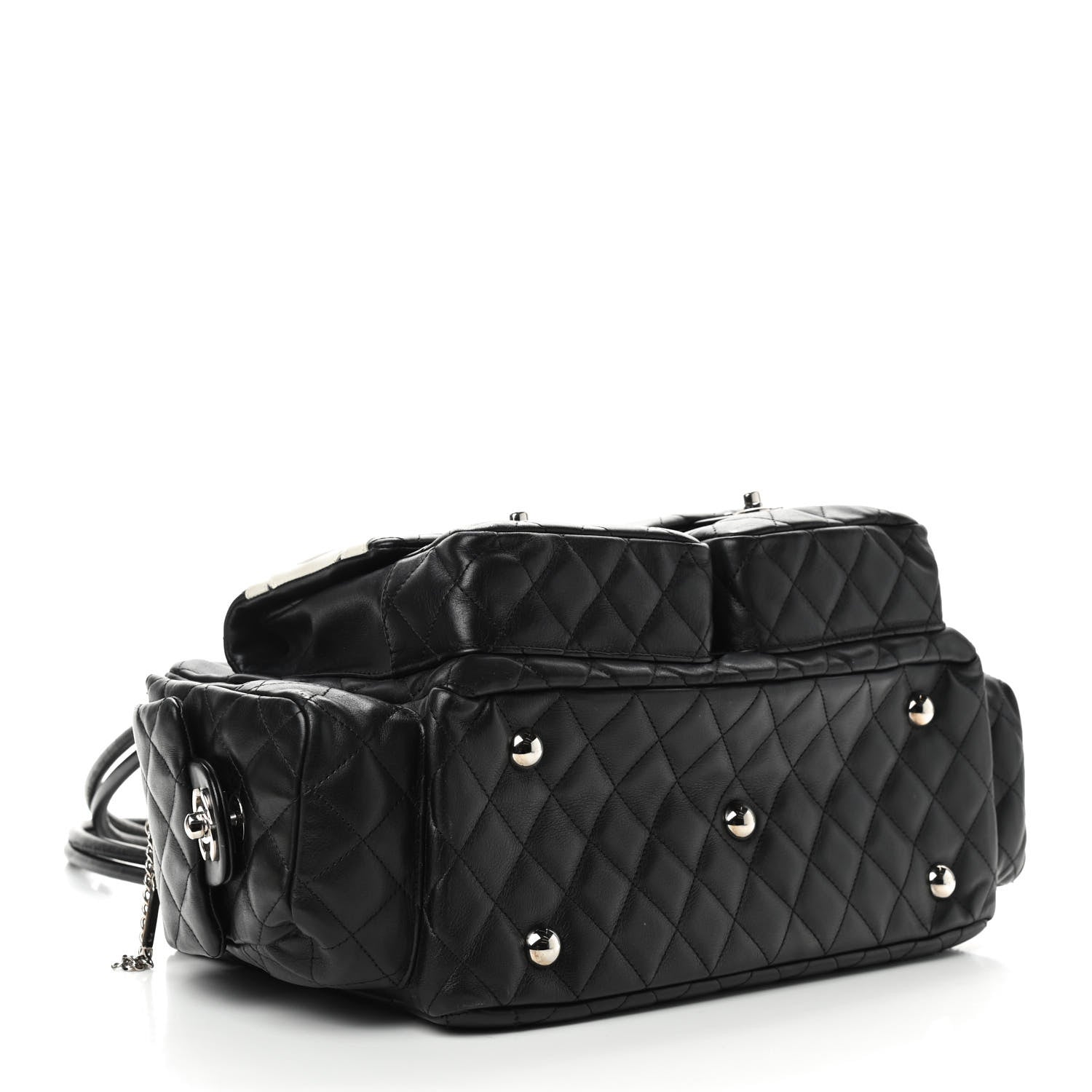 Chanel Calfskin Quilted Large Cambon Multipocket Reporter Black White 4 of 13