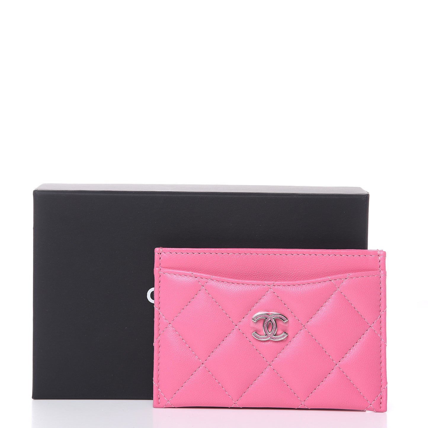 Lambskin Quilted Card Holder Pink