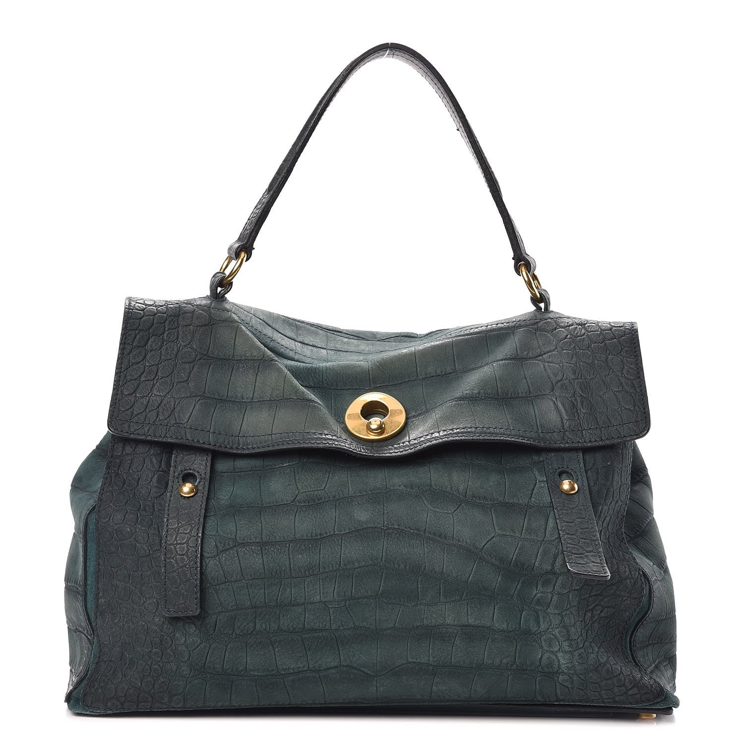 Saint Laurent Nubuck Croc Embossed Large Muse Two Green 1 of 10