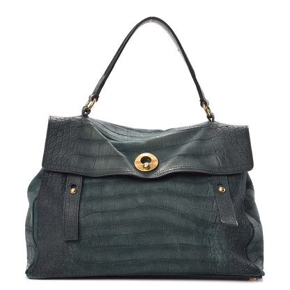 Saint Laurent Nubuck Croc Embossed Large Muse Two Green 1 of 10