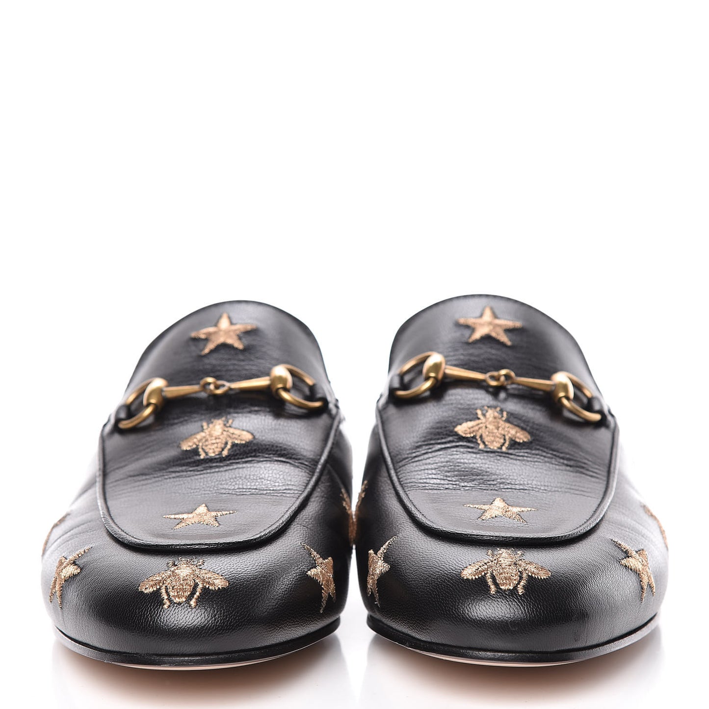 Goatskin Bee Star Embroidered Womens Princetown Slippers 39 Black
