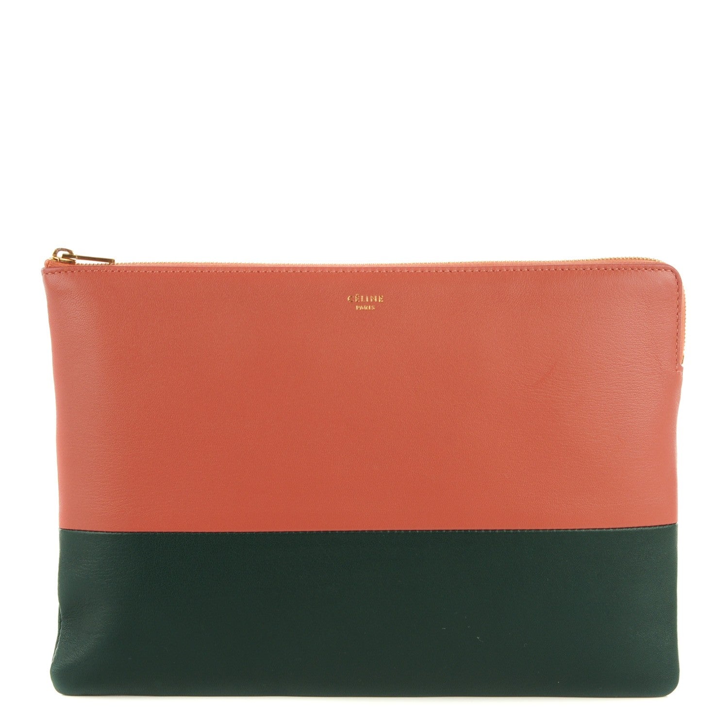 Celine Lambskin Bi-Color Solo Clutch Pouch Terracotta Dark Green 1 of 8