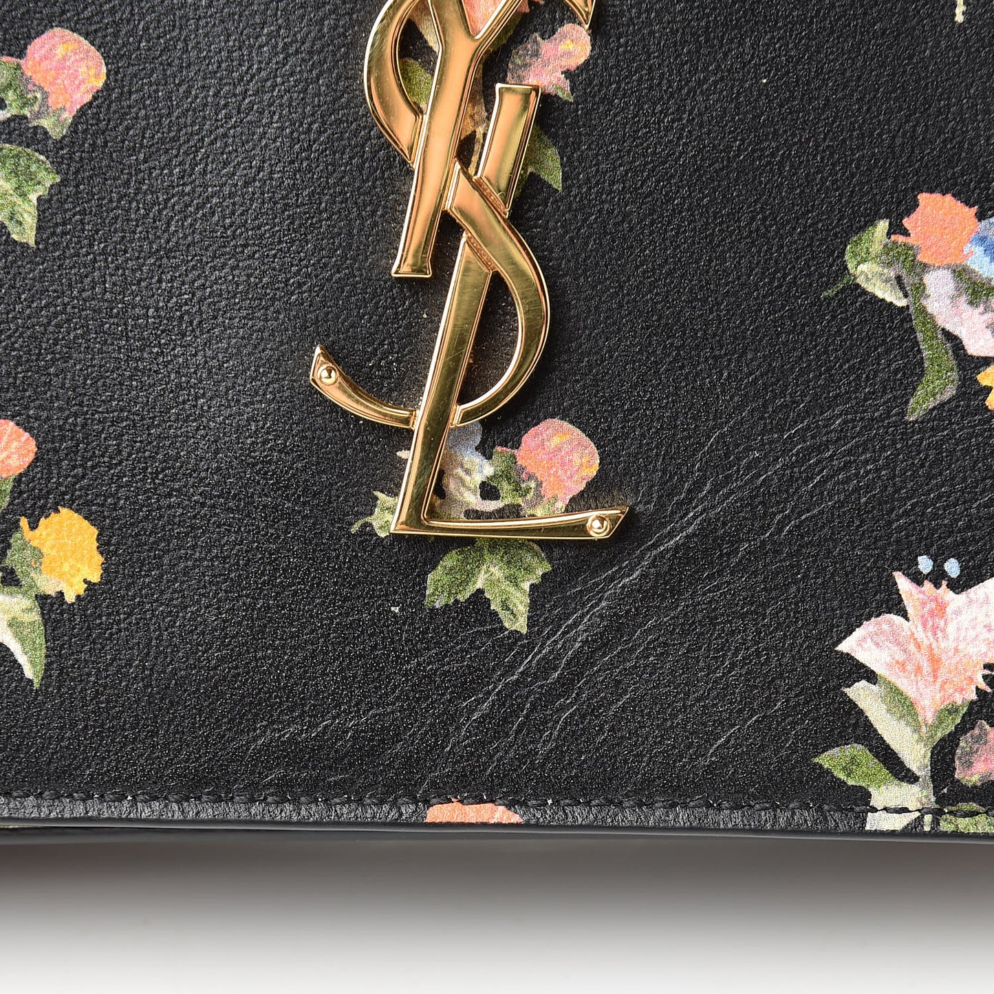 Calfskin Prairie Flower Printed Small Monogram Clutch Black Multicolor