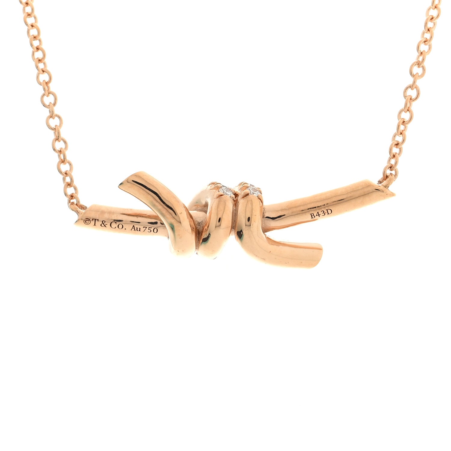 Tiffany 18K Rose Gold Diamond Small Knot Necklace 4 of 6