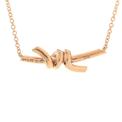 Tiffany 18K Rose Gold Diamond Small Knot Necklace 4 of 6
