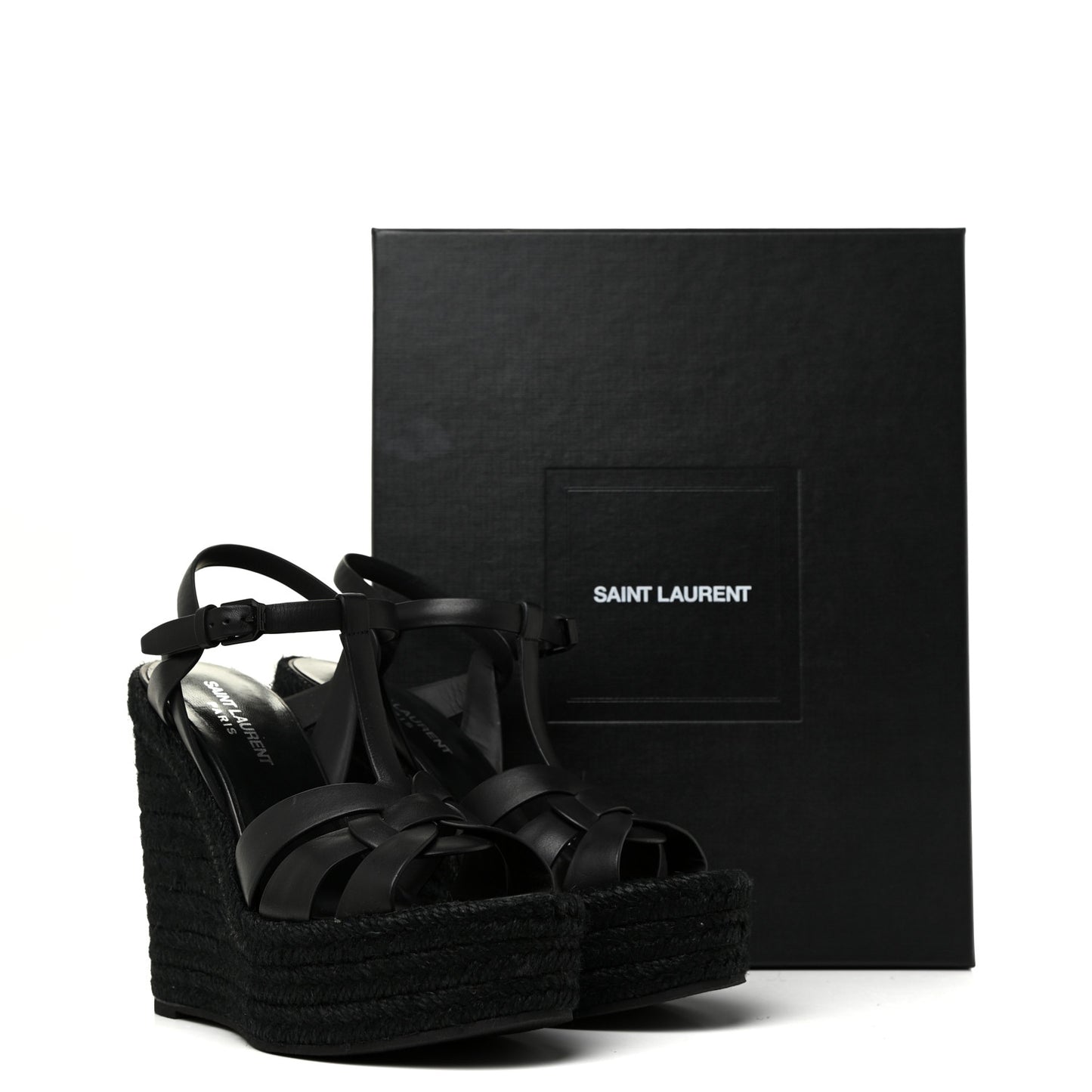 Calfskin Tribute 95 Platform Espadrille Wedge Sandals 37 Black