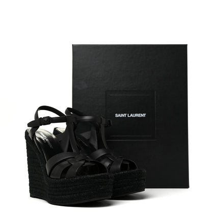 Saint Laurent Calfskin Tribute 95 Platform Espadrille Wedge Sandals 37 Black 9 of 9