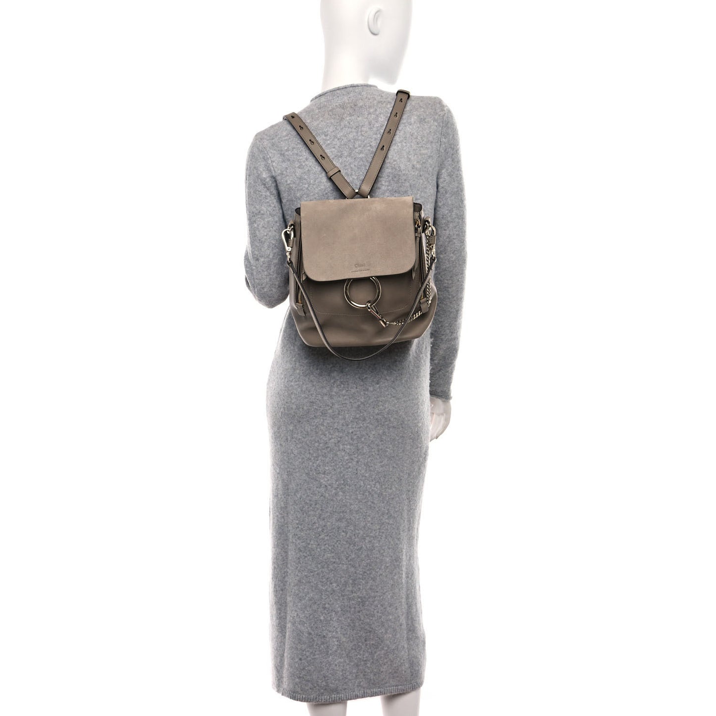 Suede Calfskin Medium Faye Backpack Motty Grey