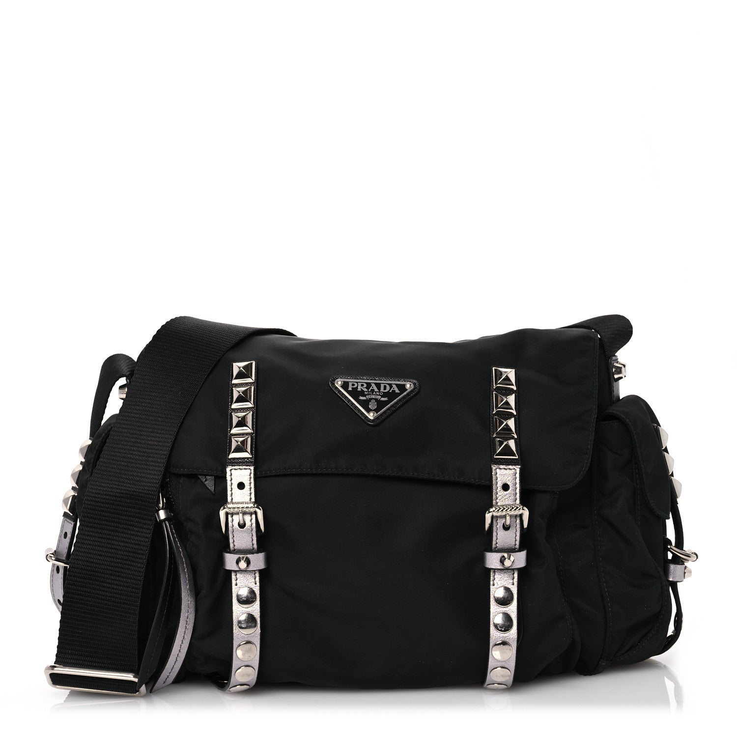 Prada Nylon New Vela Studded Messenger Bag Black 1 of 16
