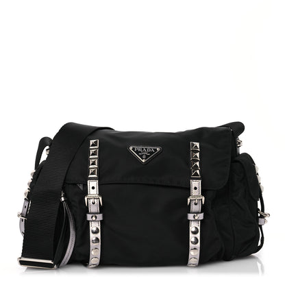 Prada Nylon New Vela Studded Messenger Bag Black 1 of 16