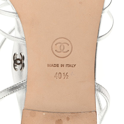 Chanel Lambskin CC Sandals 40.5 Silver 7 of 8