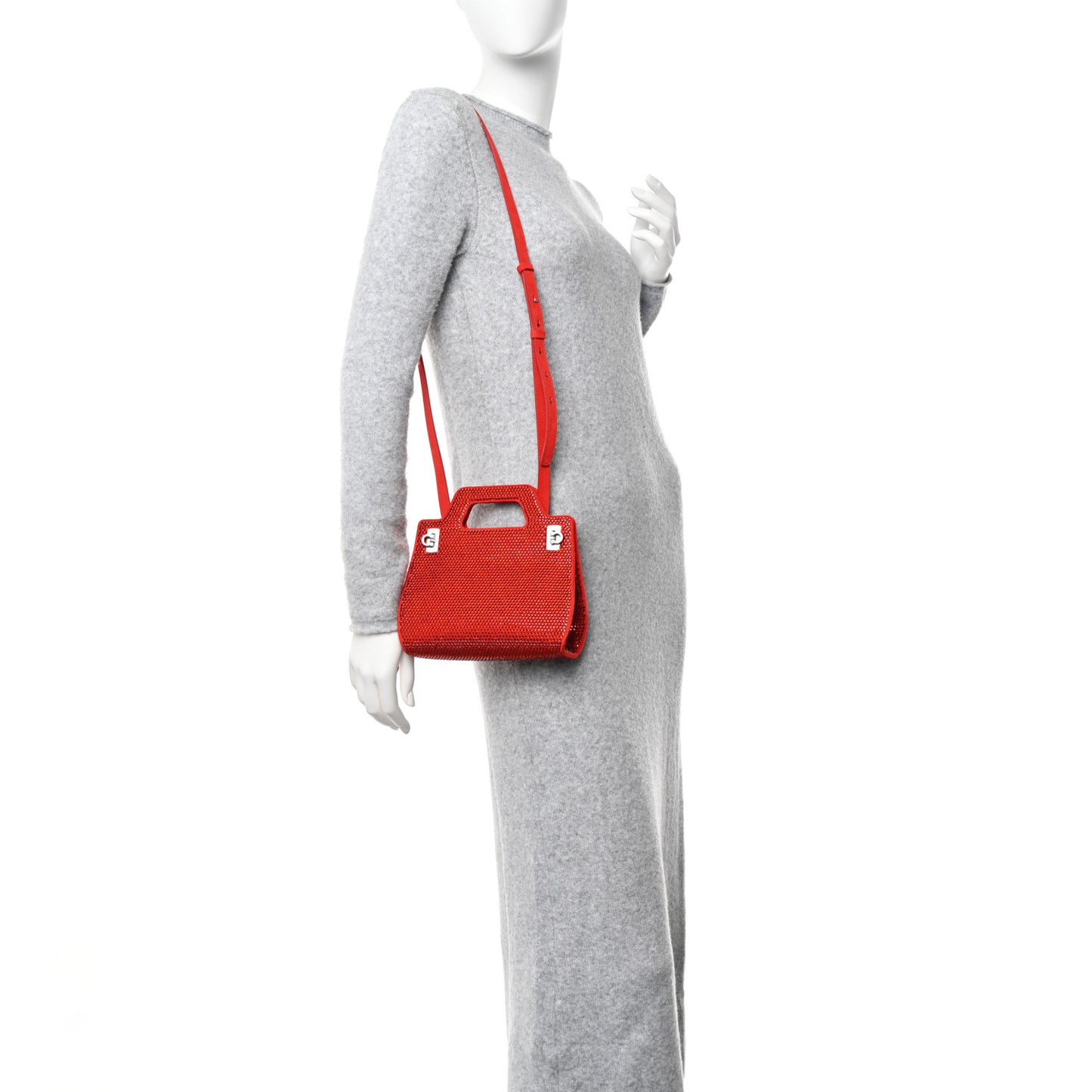 Suede Crystal Embellished Mini Wanda Top Handle Flame Red